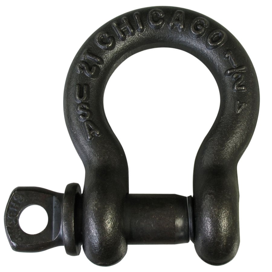 USA Made Load Rated Screw Pin Anchor Shackle, Black Oxide - 1/2 in