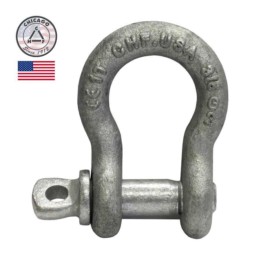 USA Made HDG Load Rated Screw Pin Anchor Shackle - 3/8 in