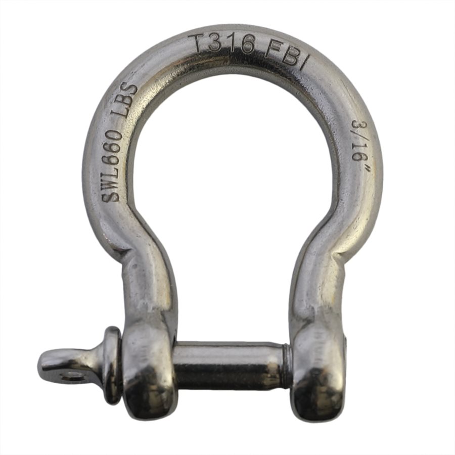Stainless Steel T316 Screw Pin Bow Shackle - 3/16 in