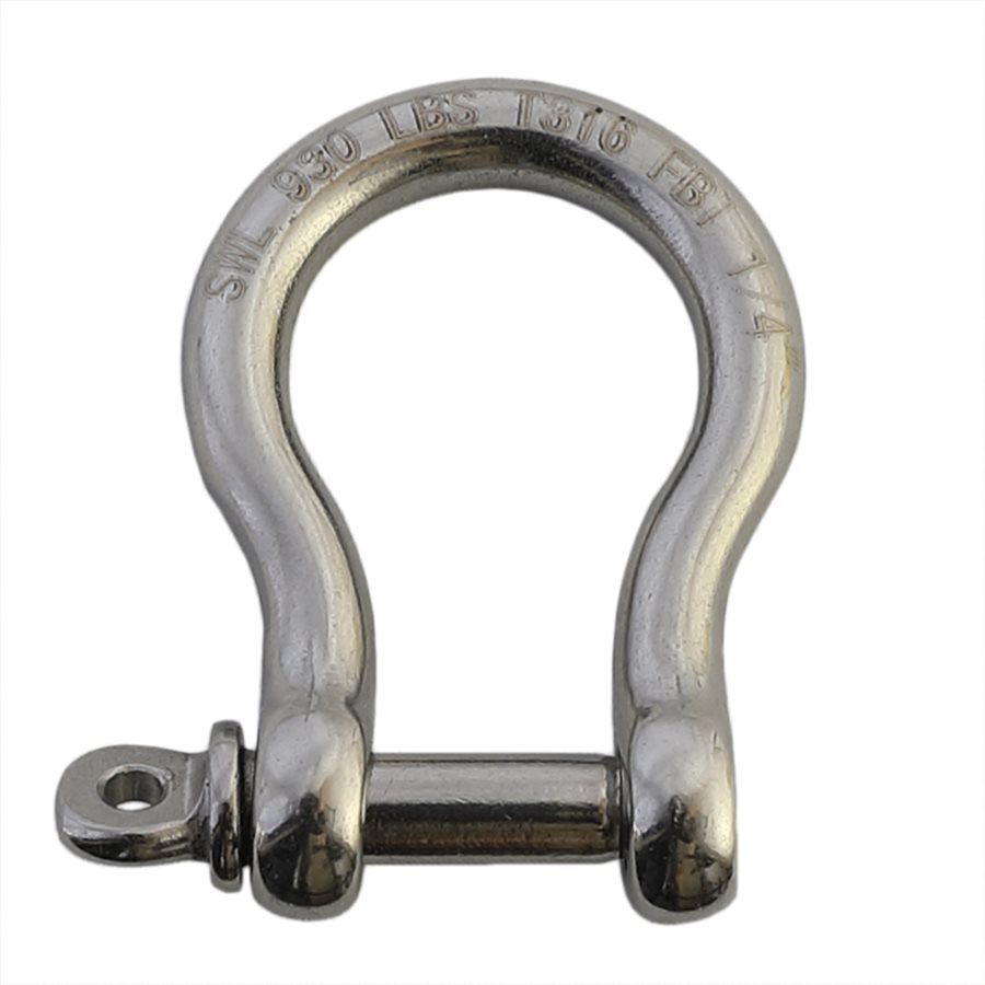 Stainless Steel T316 Screw Pin Bow Shackle - 1/4 in