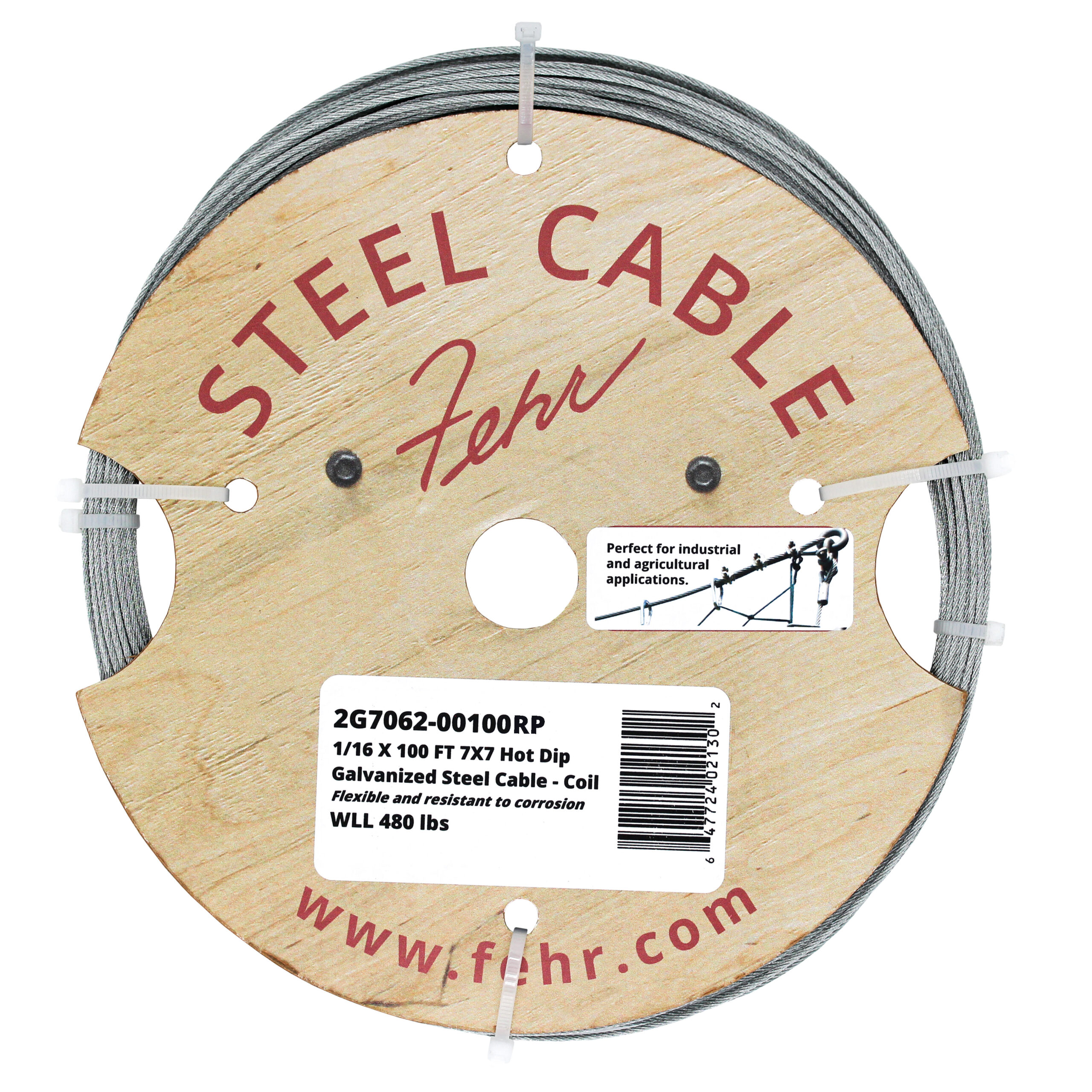Hot Dip Galvanized Steel Cable Coil - 1/16 in X 100 ft, 7x7