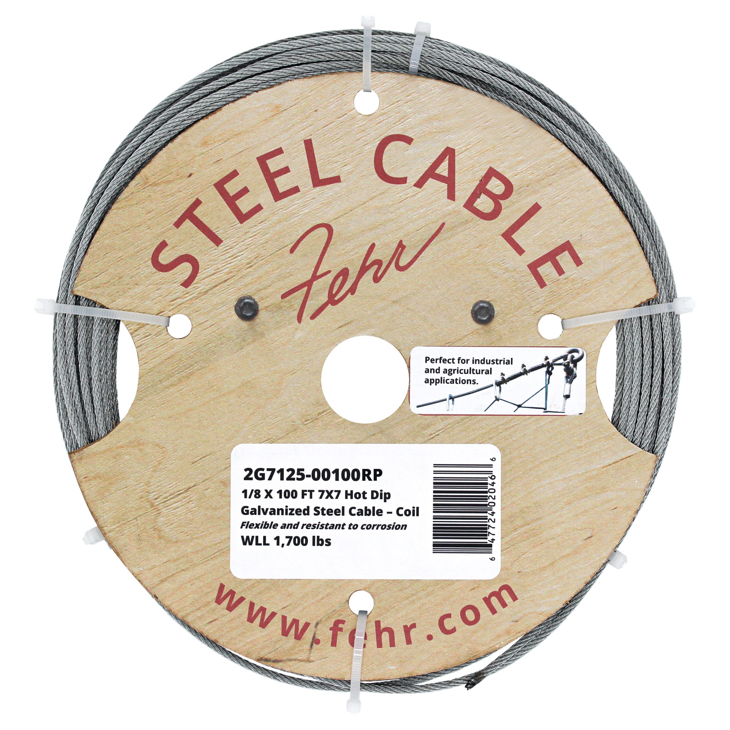 Hot Dip Galvanized Steel Cable Coil - 1/8 in X 100 ft, 7x7