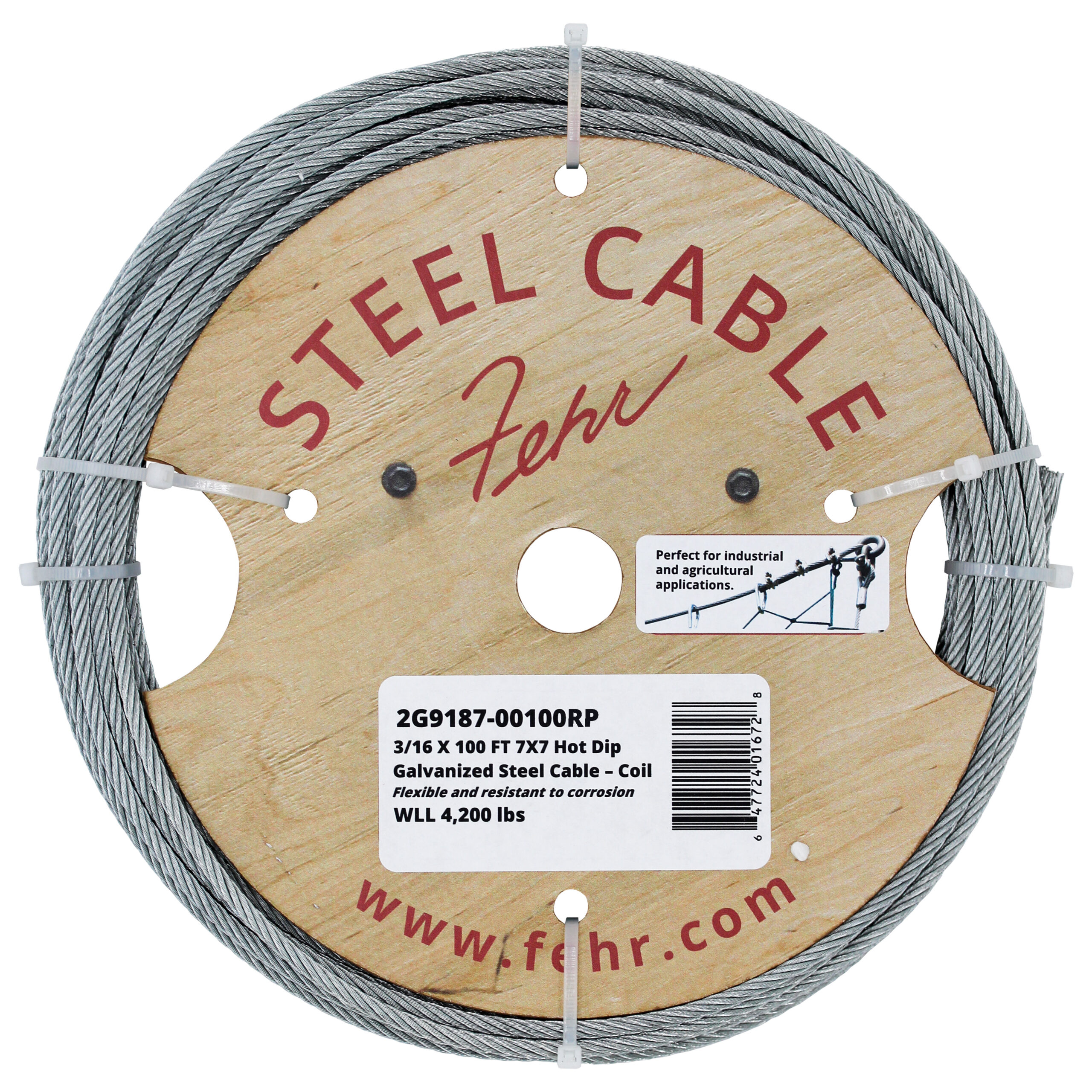 Hot Dip Galvanized Steel Cable Coil - 3/16 in X 100 ft, 7x19