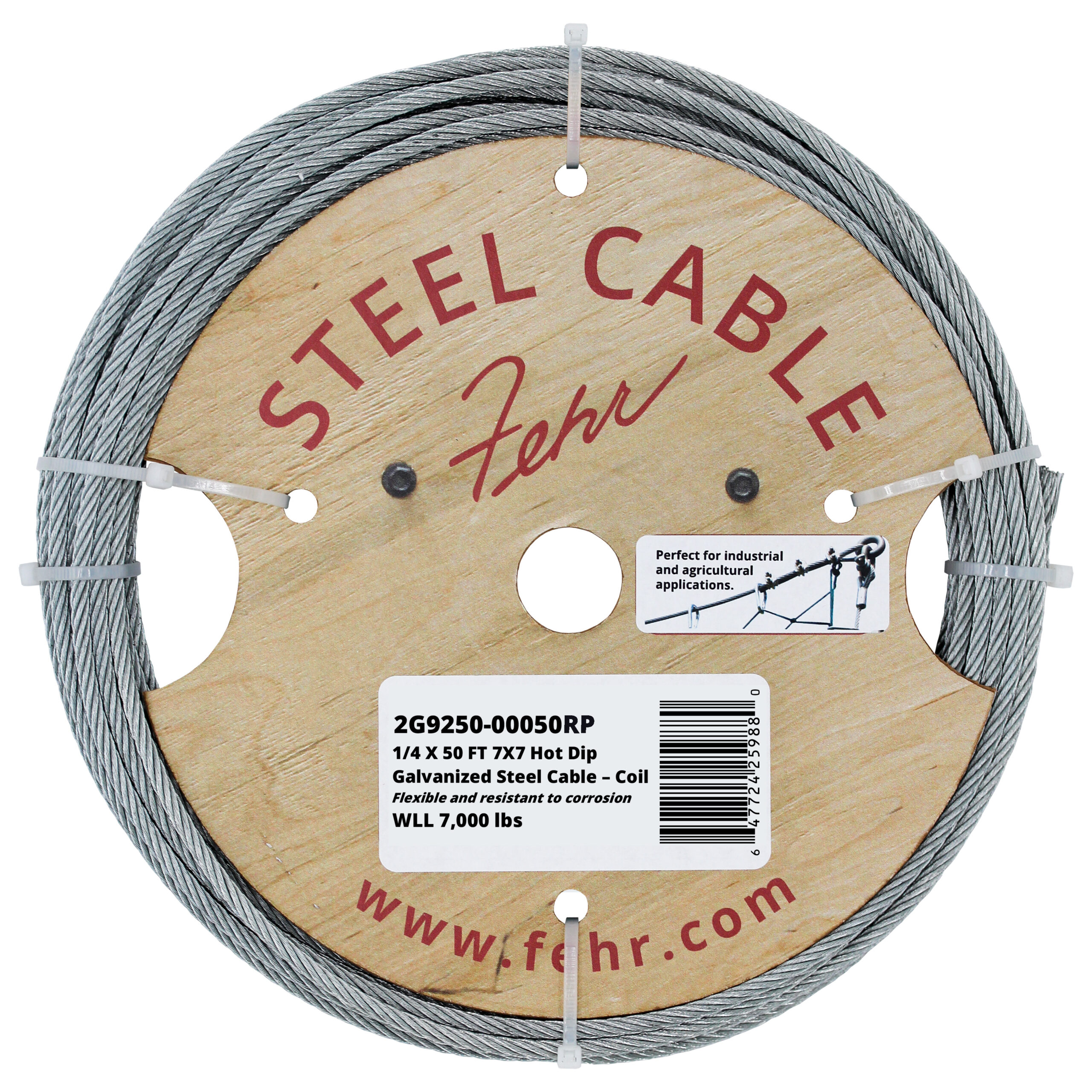 Hot Dip Galvanized Cable Coil - 1/4 in X 50 ft, 7x19