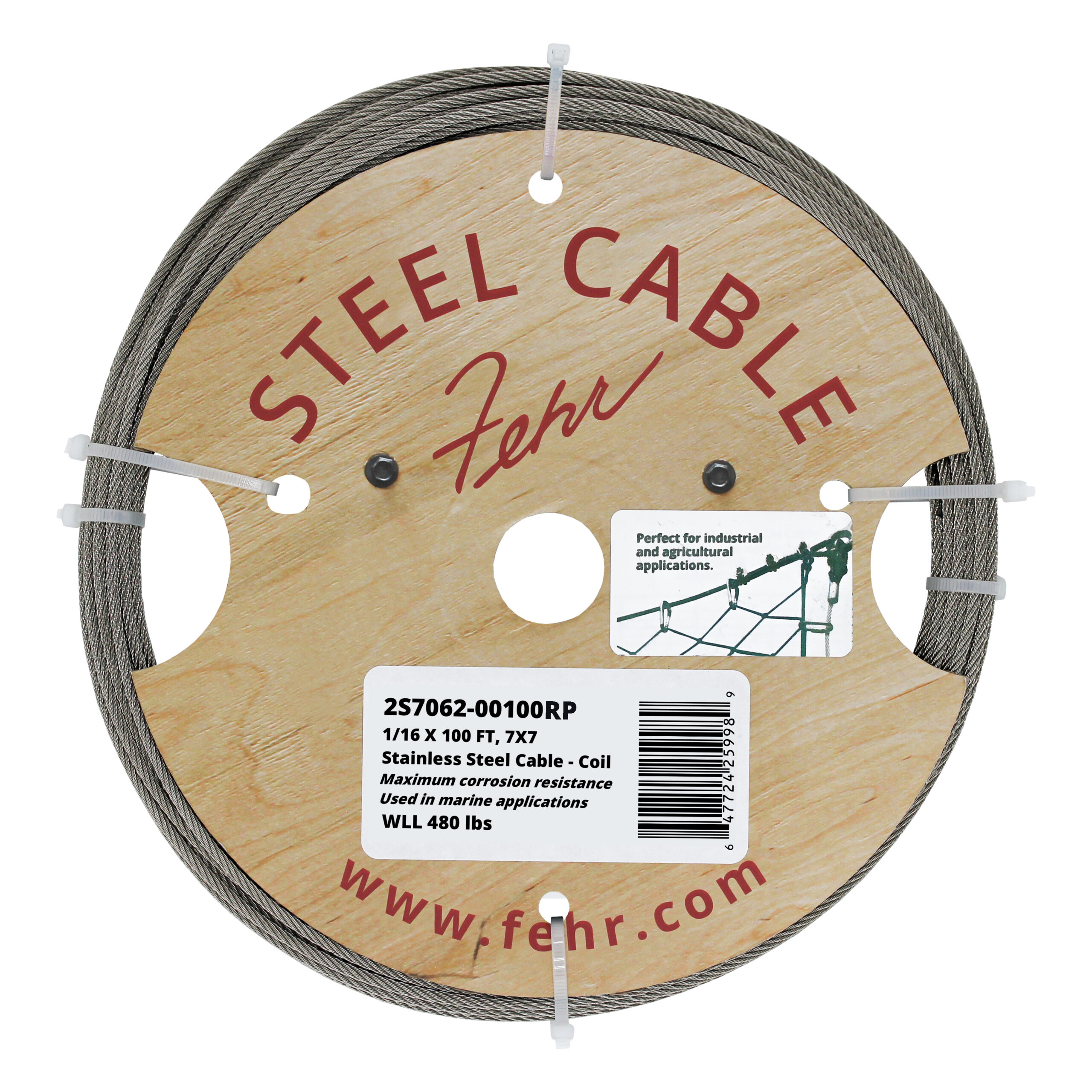 Stainless Steel T304 Cable Coil - 1/16 in X 100 ft, 7x7