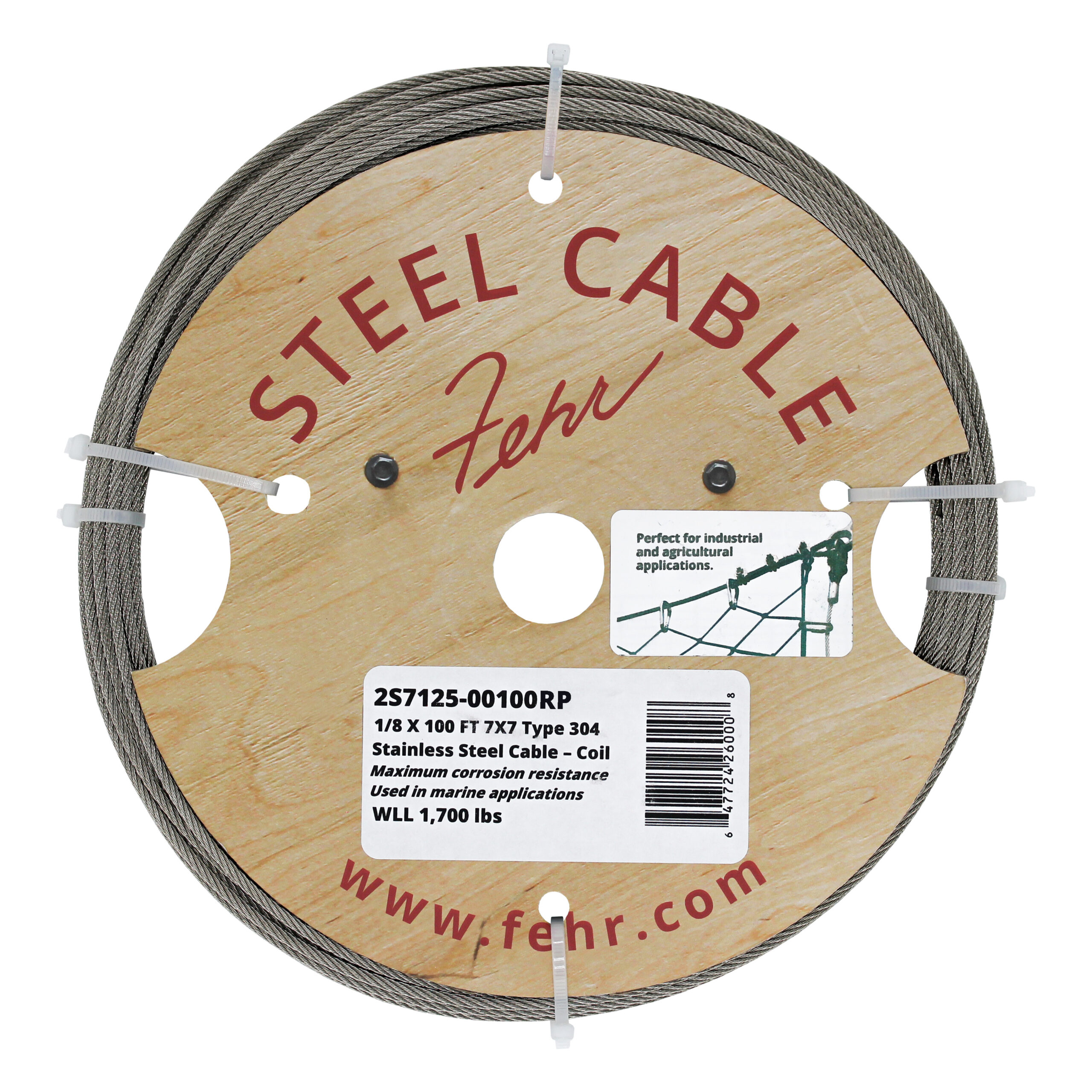 Stainless Steel T304 Cable Coil - 1/8 in X 100 ft, 7x7