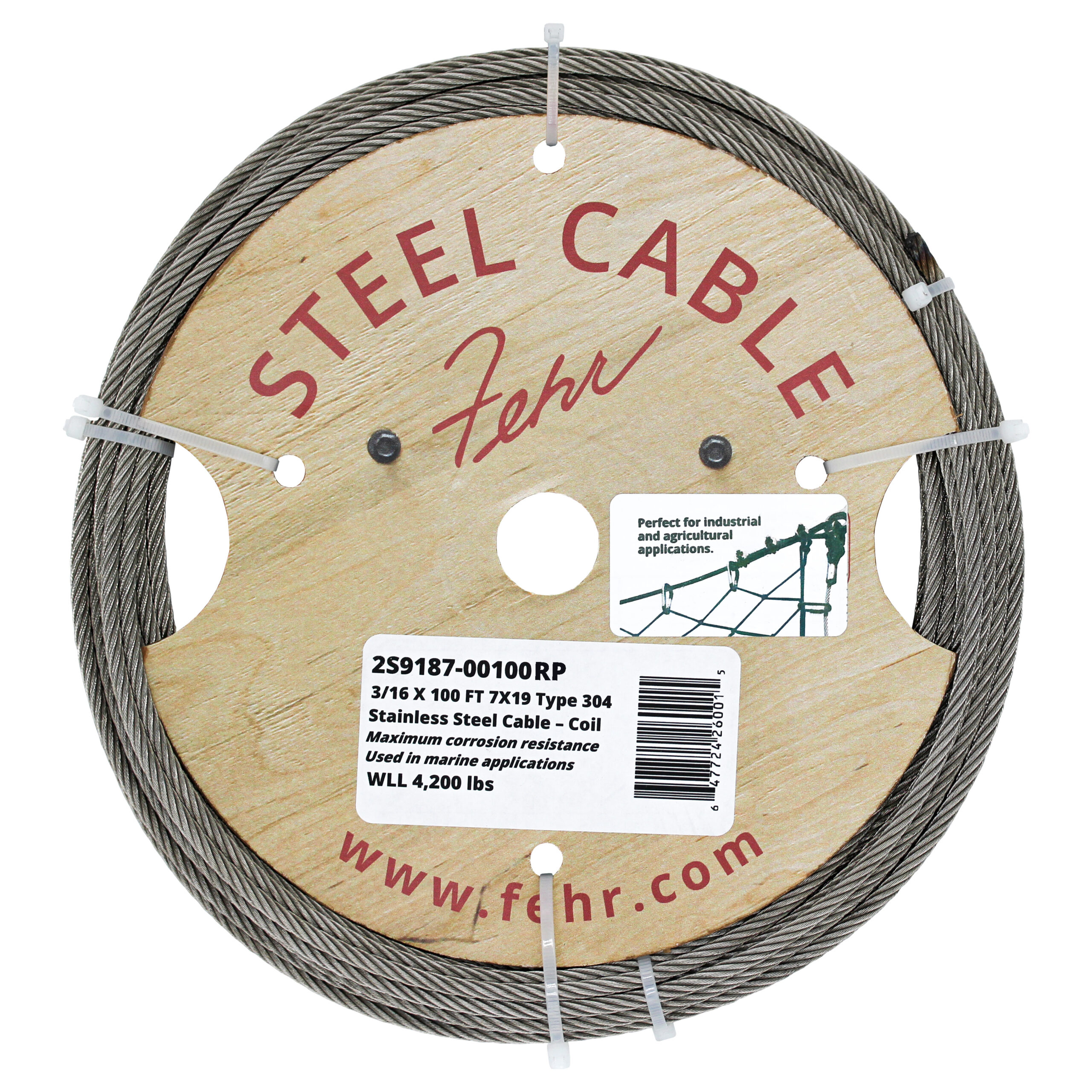 Stainless Steel T304 Cable Coil - 3/16 in X 100 ft, 7x19