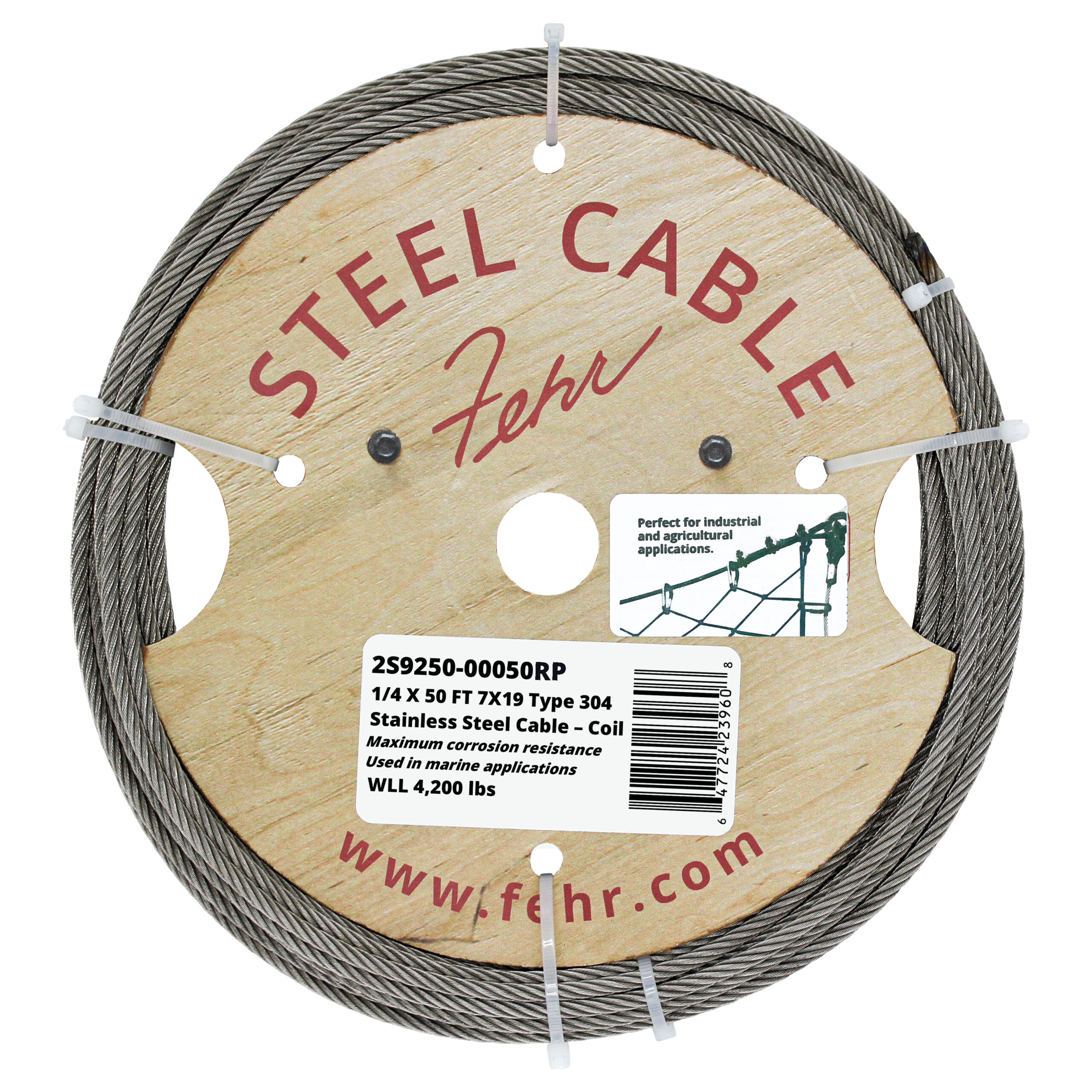 Stainless Steel T304 Cable Coil - 1/4 in X 50 ft, 7x19